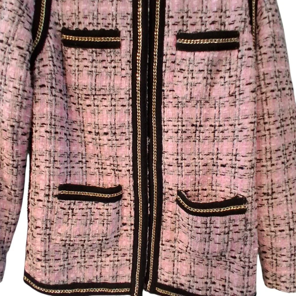 Michael Simon Blazer jacket womens Medium pink black tweed chain plaid
